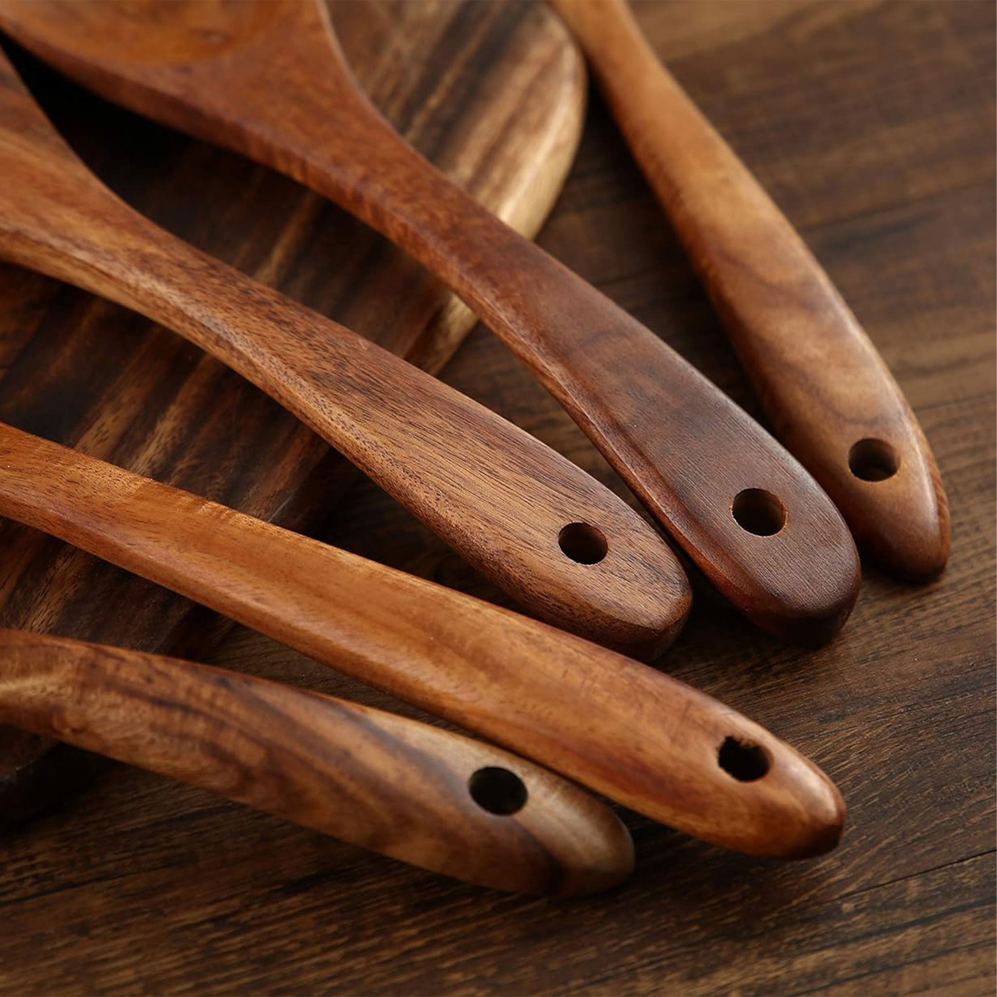 7-Piece Wooden Cooking Spoons for Non-Stick Cookware