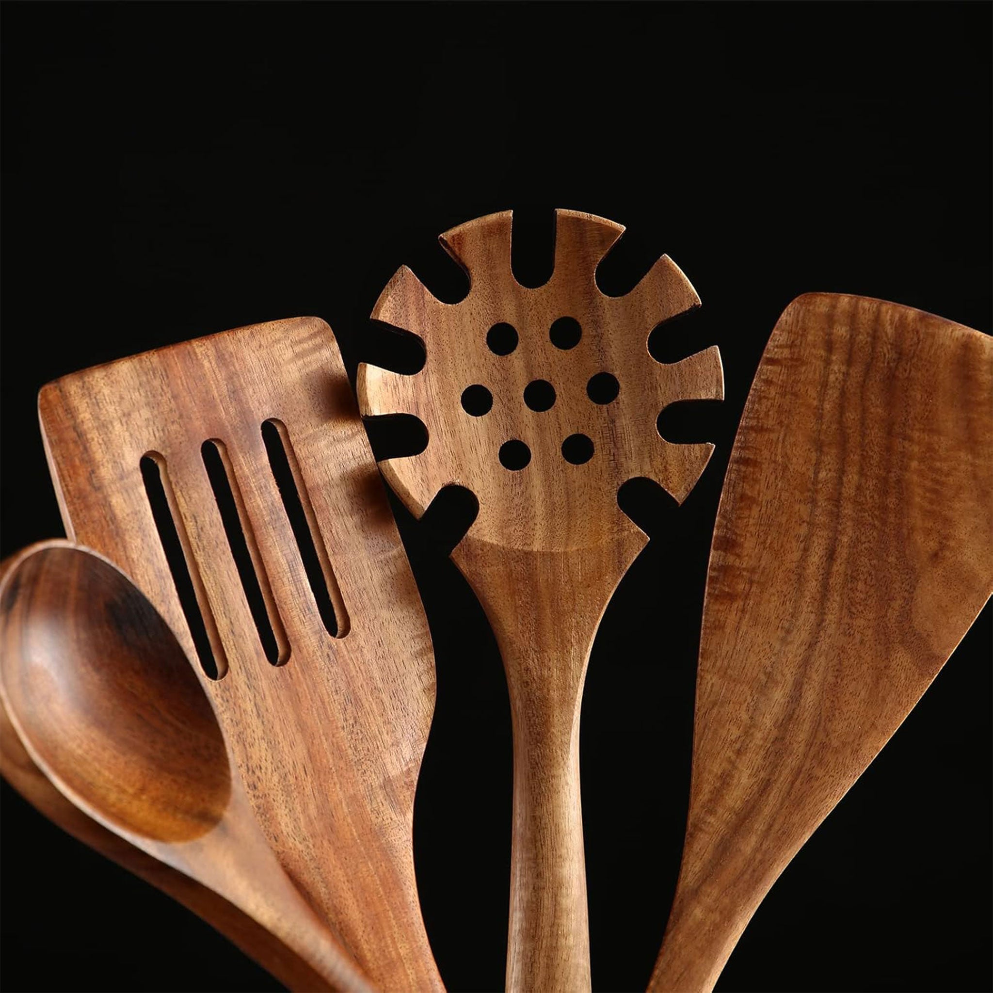 7-Piece Wooden Cooking Spoons for Non-Stick Cookware