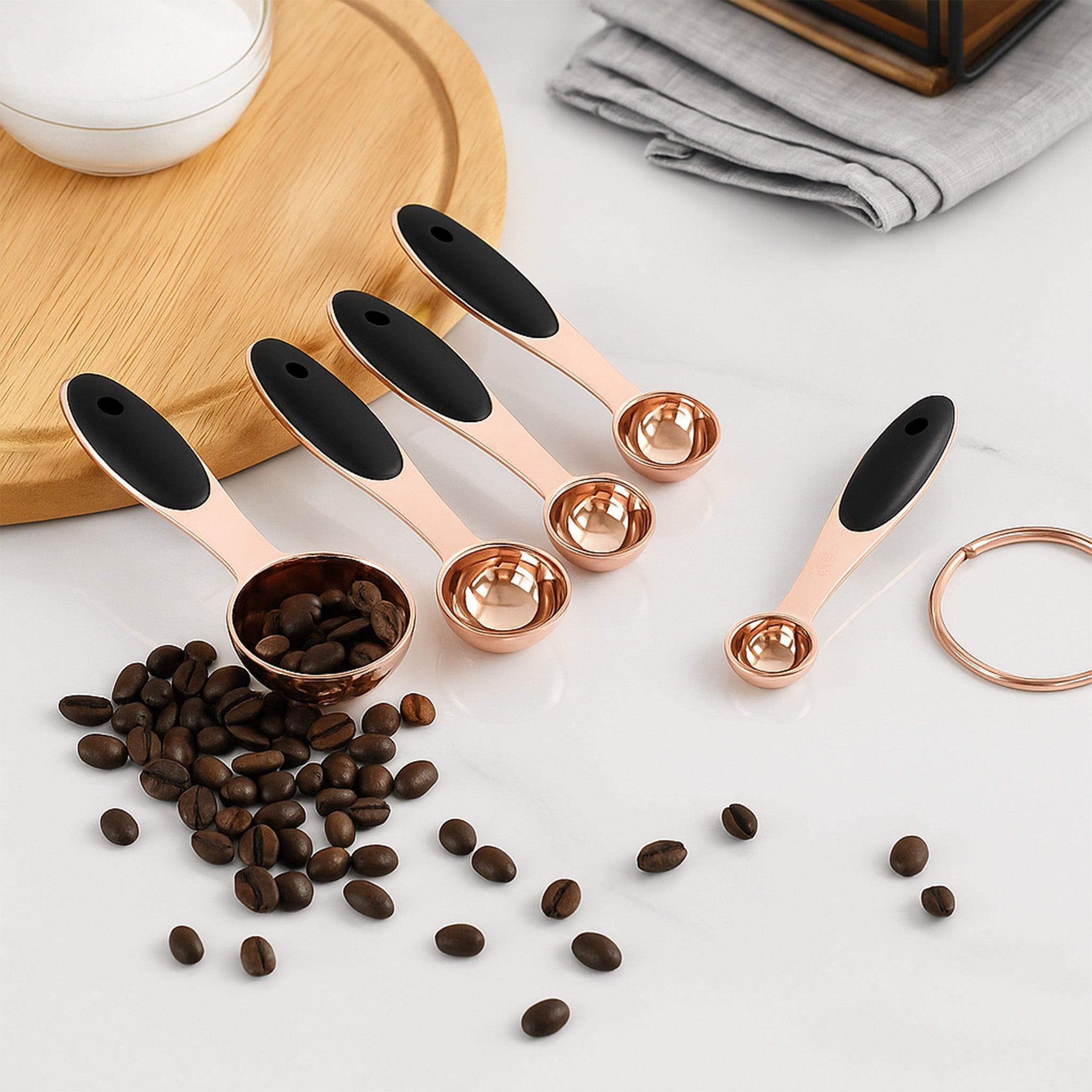 KUUJOJO Rose Gold Stainless Steel 5-Piece Measuring Spoon Set