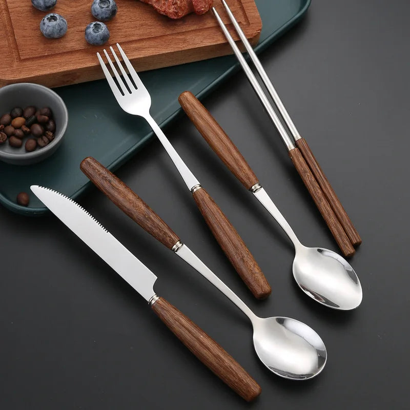 Chicken Wing Handle Cutlery Sets Stainless Steel Chopsticks Spoon Knife Fork Full Dining Table Service for Home and Kitchen