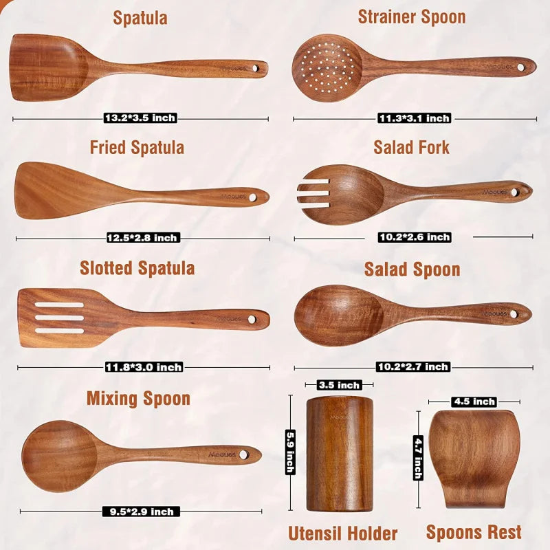 Natural Wooden Spoons Utensils for Cooking Comfort Grip