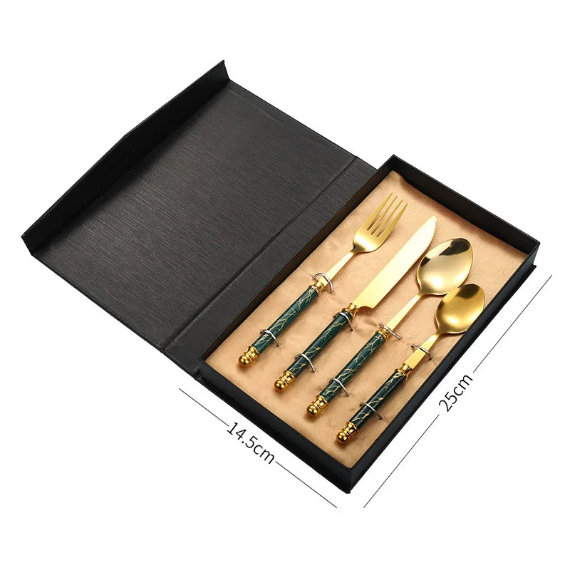Nordic style stainless steel Western food knife, fork, spoon, marble pattern ceramic handle Western style tableware