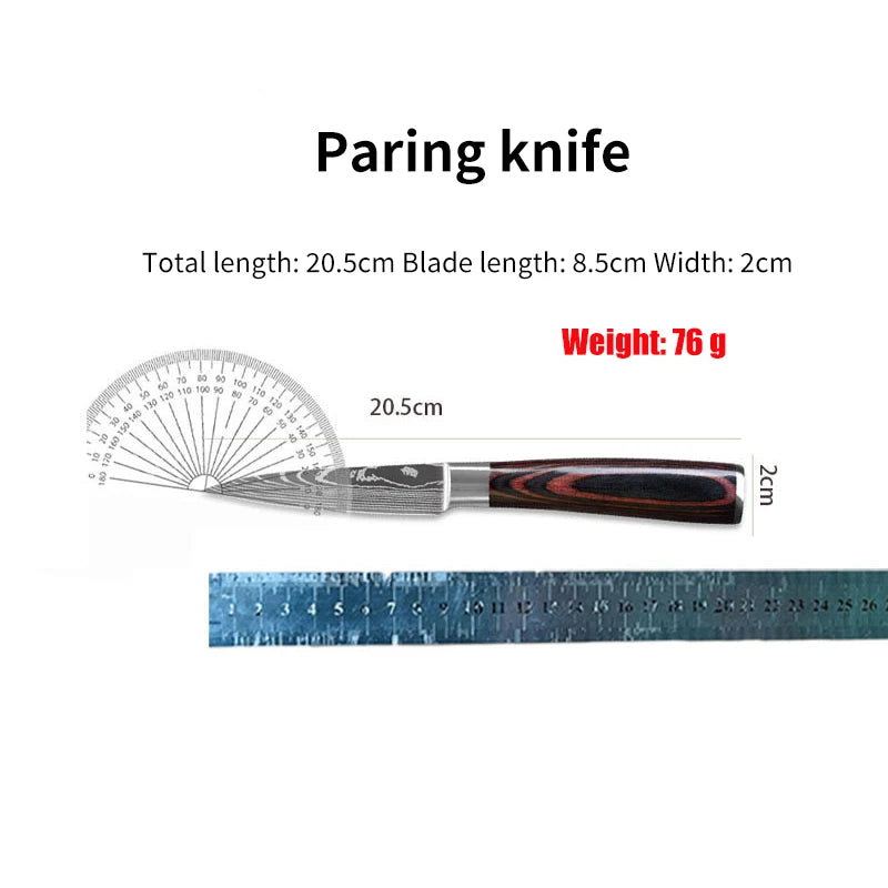 Kitchen Stainless Steel Knife Set Damascus Color Wood Handle Knife Set Kitchen Knife Slicing Boning Knife Bread Knife
