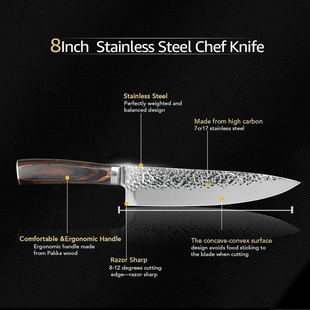 Kitchen Knife 8 inch Professional Japanese Chef Knives 7CR17 440C High Carbon Stainless Steel Meat Cleaver Slicer Santoku Knife
