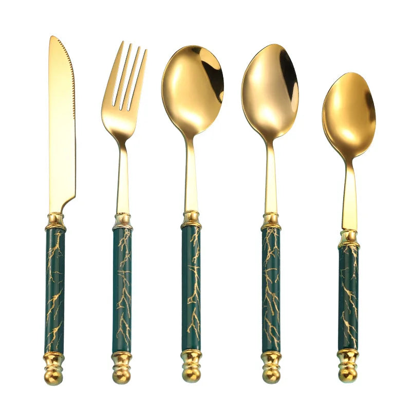 Nordic style stainless steel Western food knife, fork, spoon, marble pattern ceramic handle Western style tableware
