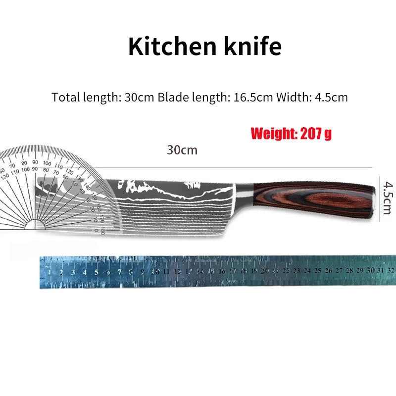 Kitchen Stainless Steel Knife Set Damascus Color Wood Handle Knife Set Kitchen Knife Slicing Boning Knife Bread Knife