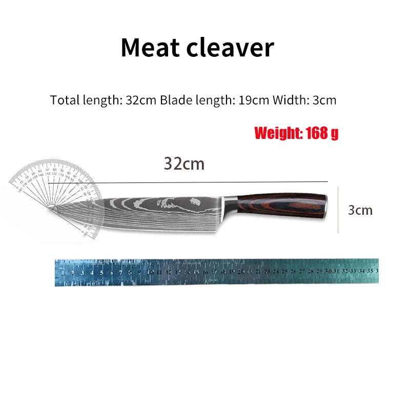 Kitchen Stainless Steel Knife Set Damascus Color Wood Handle Knife Set Kitchen Knife Slicing Boning Knife Bread Knife