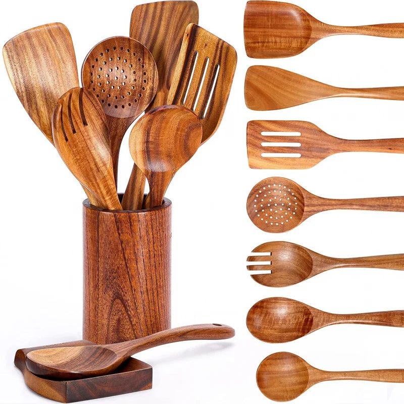 Natural Wooden Spoons Utensils for Cooking Comfort Grip