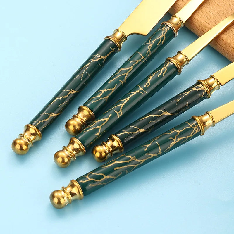 Nordic style stainless steel Western food knife, fork, spoon, marble pattern ceramic handle Western style tableware