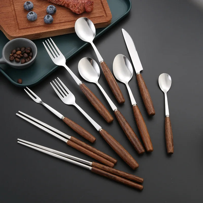 Chicken Wing Handle Cutlery Sets Stainless Steel Chopsticks Spoon Knife Fork Full Dining Table Service for Home and Kitchen