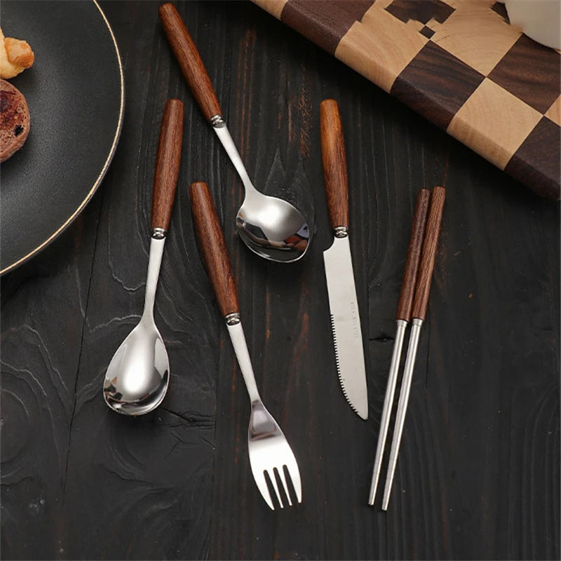Chicken Wing Handle Cutlery Sets Stainless Steel Chopsticks Spoon Knife Fork Full Dining Table Service for Home and Kitchen