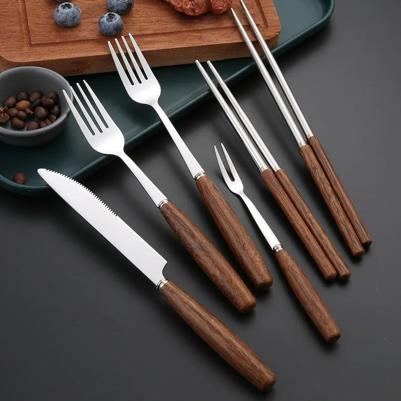 Chicken Wing Handle Cutlery Sets Stainless Steel Chopsticks Spoon Knife Fork Full Dining Table Service for Home and Kitchen