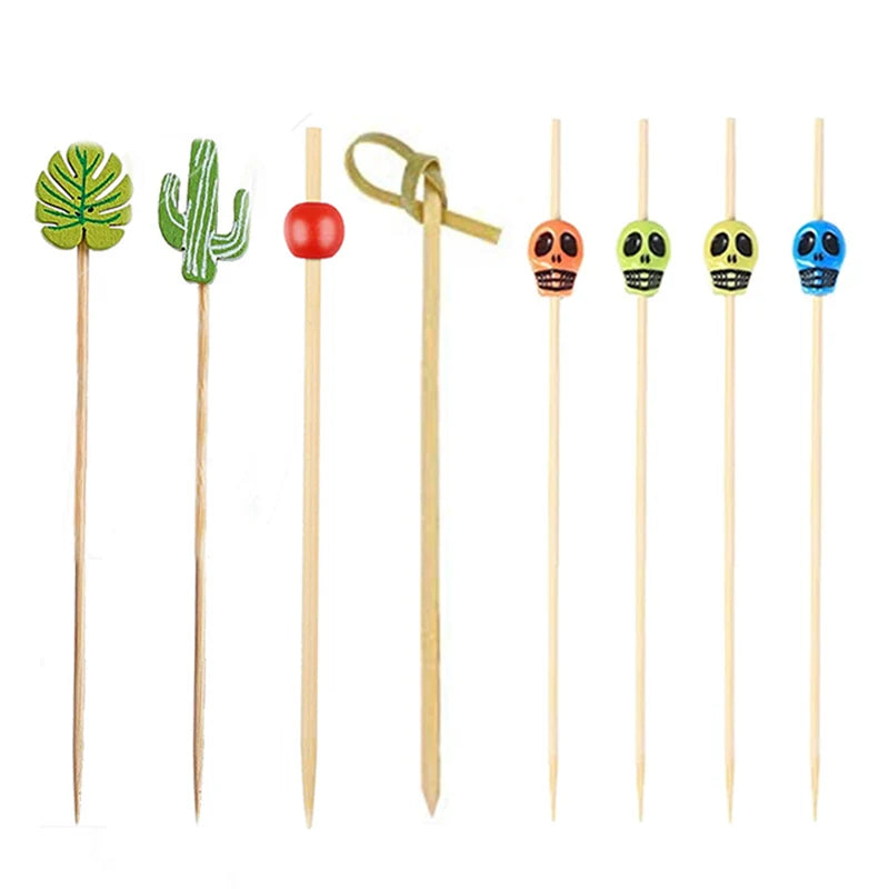 Picks 100 Counts 4.7" Bamboo Wooden Decorative Sticks for Appetizers Fancy Cocktail Party-Green Leaf Toothpicks, Palm Leaves