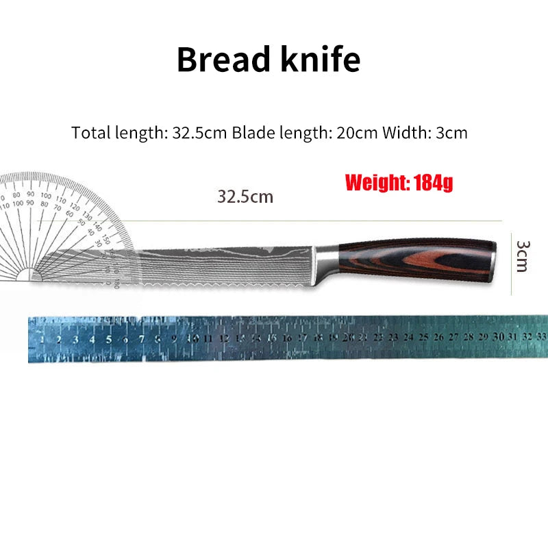 Kitchen Stainless Steel Knife Set Damascus Color Wood Handle Knife Set Kitchen Knife Slicing Boning Knife Bread Knife