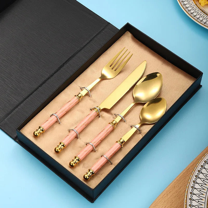 Nordic style stainless steel Western food knife, fork, spoon, marble pattern ceramic handle Western style tableware