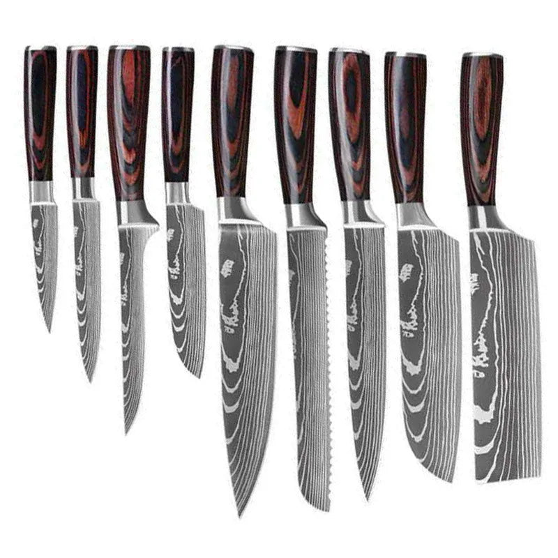 Kitchen Stainless Steel Knife Set Damascus Color Wood Handle Knife Set Kitchen Knife Slicing Boning Knife Bread Knife