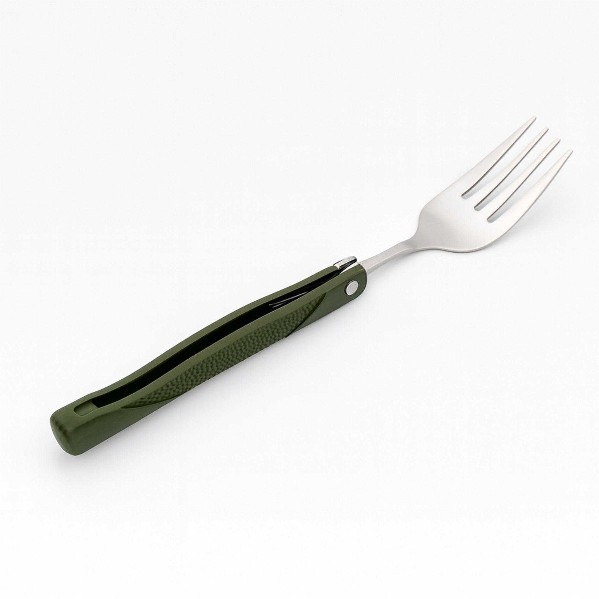 Stainless Steel Folding Camping Cutlery Set with Green Pouch