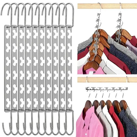 6/10 Hole Stainless Steel Clothes Hanger Metal Cloth Closet Hanging Chain Space Saving Wardrobe Organizer Rack for Shirt Storage wiktra