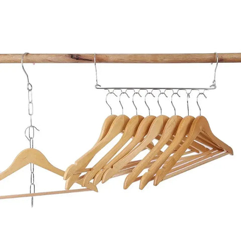 6/10 Hole Stainless Steel Clothes Hanger Metal Cloth Closet Hanging Chain Space Saving Wardrobe Organizer Rack for Shirt Storage wiktra