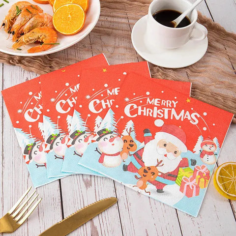 100PCS Christmas Paper Napkins 33X33CM Disposable Snowman Snowflake Reindeer Dinner Santa Napkins Paper Hand Towels for Xmas - Wiktra