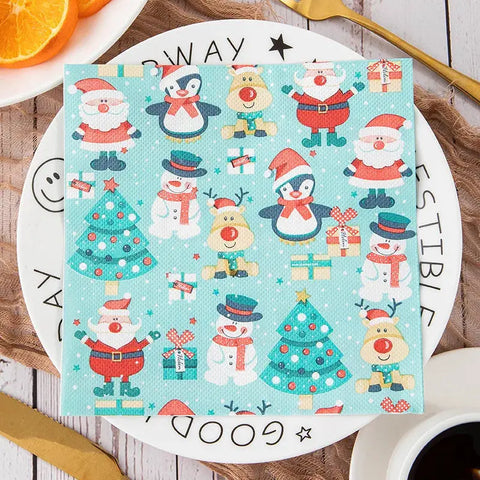 100PCS Christmas Paper Napkins 33X33CM Disposable Snowman Snowflake Reindeer Dinner Santa Napkins Paper Hand Towels for Xmas - Wiktra