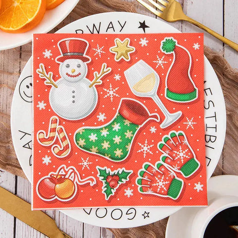 100PCS Christmas Paper Napkins 33X33CM Disposable Snowman Snowflake Reindeer Dinner Santa Napkins Paper Hand Towels for Xmas - Wiktra