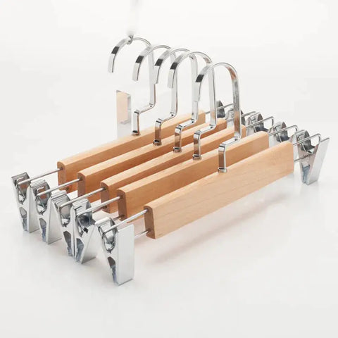 100pcs Fashion Hanger Solid Wooden Natural Pants Trousers Skirt Laundry Hangers Wood Clip Hanger Slip-resistant ZA4848