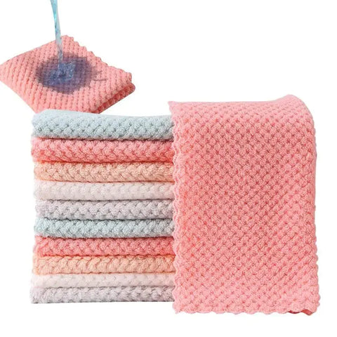 10PCS Microfiber Towel Absorbent Kitchen Cleaning Cloth NonStick Oil Dish Towel Rags Napkins Tableware Household Cleaning Towel