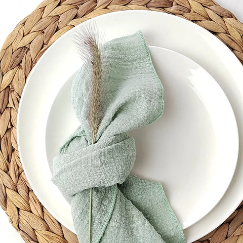 10PCS Sage Green Gauze Crepe Cloth Napkins Pack Pure Cotton Fabric 40x40cm Wedding Decor Everyday Use Dinner Tea Towel - Wiktra