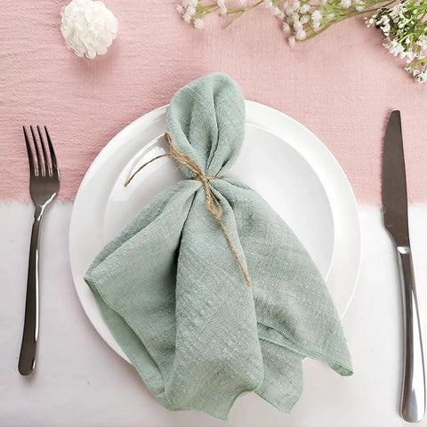 10PCS Sage Green Gauze Crepe Cloth Napkins Pack Pure Cotton Fabric 40x40cm Wedding Decor Everyday Use Dinner Tea Towel - Wiktra