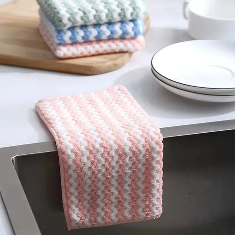 3/5/10PCSSuper Absorbent Microfiber Thick Kitchen Towel Dishcloth Household Rags Non-Stick Oil Table Cleaning Wipe Cloth Scourin