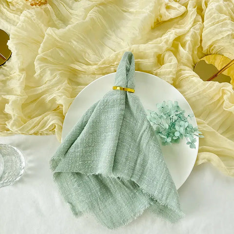 10pcs 32x32cm Wedding Gauze cotton Napkins Reusable green Trim Tea Towel Rustic Retro Burrs napkins for Party Table Decoration - Wiktra