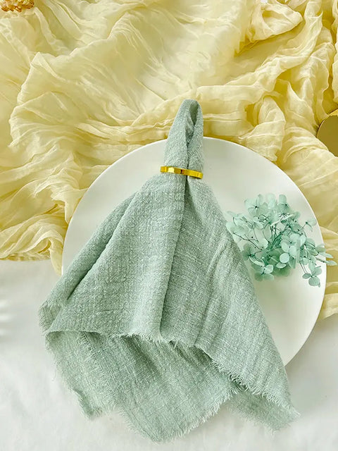 10pcs 32x32cm Wedding Gauze cotton Napkins Reusable green Trim Tea Towel Rustic Retro Burrs napkins for Party Table Decoration - Wiktra