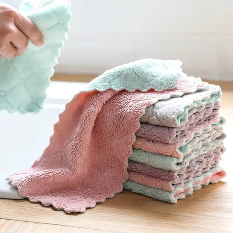 10pcs Kitchen Cloth Dish Towels Printed Double-sided Wipes Super Absorbent Coral Velvet Kitchen Microfiber Dishtowels