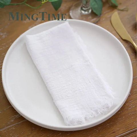 10pcs Napkins Cloth 42*42cm Rustic Cotton Gauze Hanky Tea Towel Dining Place Mats Wedding Restaurant Supplies Linen Table Decor - Wiktra