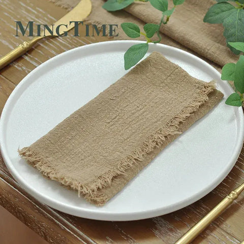 10pcs Napkins Cloth 42*42cm Rustic Cotton Gauze Hanky Tea Towel Dining Place Mats Wedding Restaurant Supplies Linen Table Decor - Wiktra