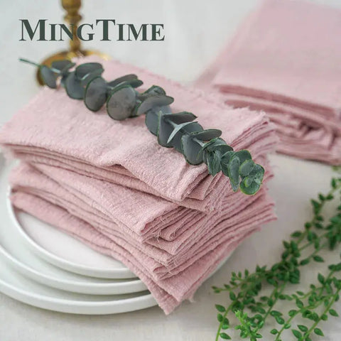 10pcs Napkins Cotton Cloth 41*41cm Rustic Gauze Hanky Tea Towel Dining Place Mats Wedding Supplies Linen Home Table Decor - Wiktra