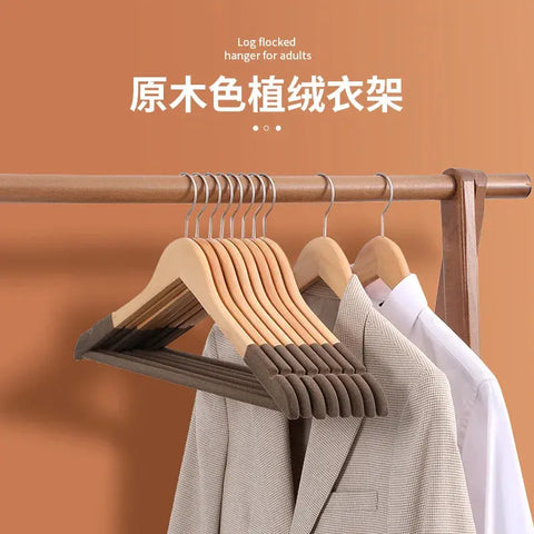 10pcs Wooden Clothes Hanger Non-slip High-end Wooden Hanger Solid Wood Flocked Clothes Hanger Clothes Storage wiktra