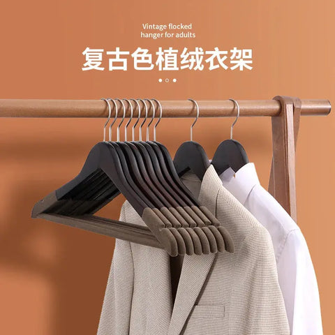 10pcs Wooden Clothes Hanger Non-slip High-end Wooden Hanger Solid Wood Flocked Clothes Hanger Clothes Storage wiktra