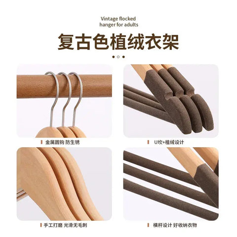 10pcs Wooden Clothes Hanger Non-slip High-end Wooden Hanger Solid Wood Flocked Clothes Hanger Clothes Storage wiktra