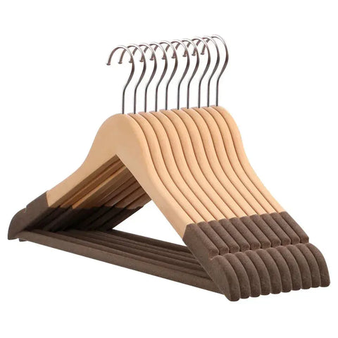 10pcs Wooden Clothes Hanger Non-slip High-end Wooden Hanger Solid Wood Flocked Clothes Hanger Clothes Storage wiktra