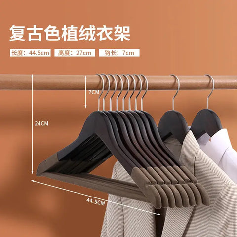 10pcs Wooden Clothes Hanger Non-slip High-end Wooden Hanger Solid Wood Flocked Clothes Hanger Clothes Storage