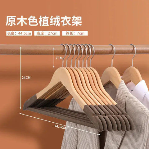 10pcs Wooden Clothes Hanger Non-slip High-end Wooden Hanger Solid Wood Flocked Clothes Hanger Clothes Storage