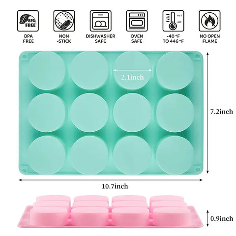 12 Cavity Silicone Chocolate Cookie Molds, Non-Stick Round Cylinder Chocolate Covered Oreo Molds for Mini Cake Pucks, Jelly wiktra