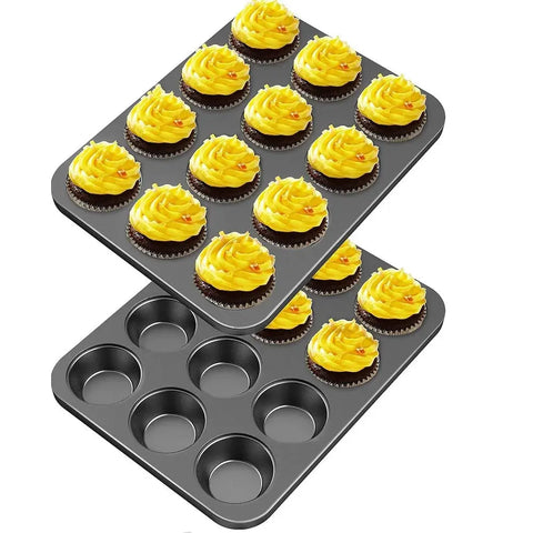 12-Cup Round Cupcake Pan Muffin Tray Cupcake Molds Muffin Pan Bakeware Non-Stick Bakeware Heavy Duty Carbon Steel Pan Muffin Tin wiktra