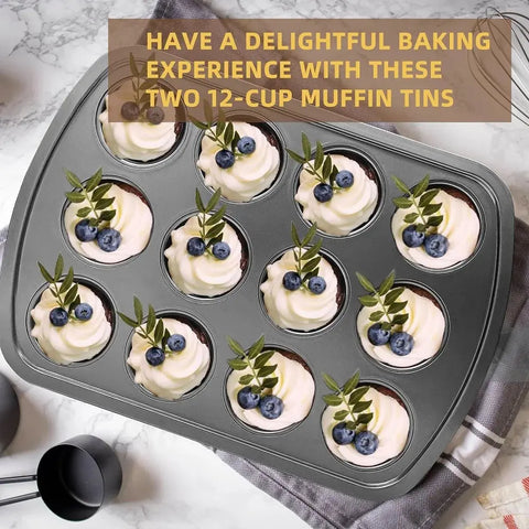 12-Cup Round Cupcake Pan Muffin Tray Cupcake Molds Muffin Pan Bakeware Non-Stick Bakeware Heavy Duty Carbon Steel Pan Muffin Tin wiktra