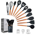 12PCS Silicone Kitchenware Non-Stick Cookware Kitchen Utensils Set Spatula Shovel Egg Beaters Wooden Handle Cooking Tool Set wiktra