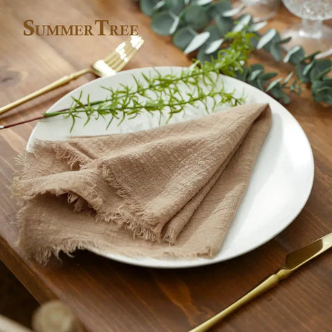 12pcs Retro Napkins 42x42cm Rustic Table Decoration Cotton Gauze Hanky Tea Towel Dining Place Mats Wedding Party Supply - Wiktra