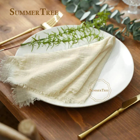 12pcs Retro Napkins 42x42cm Rustic Table Decoration Cotton Gauze Hanky Tea Towel Dining Place Mats Wedding Party Supply - Wiktra