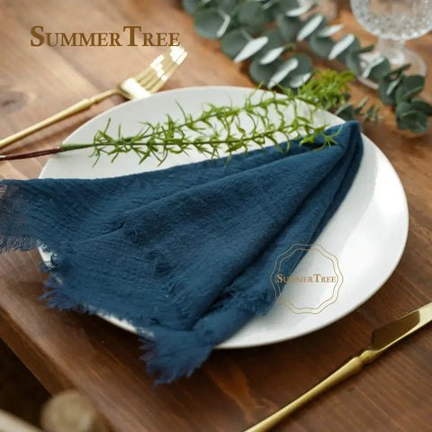 12pcs Retro Napkins 42x42cm Rustic Table Decoration Cotton Gauze Hanky Tea Towel Dining Place Mats Wedding Party Supply - Wiktra